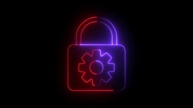 lock icon cyan color neon glowing neon color security privacy password Glowing cyber security icon  cyber security technology animation seeding icon.