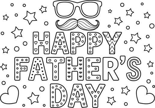 Happy fathers day coloring page with glasses and mustache vector illustration