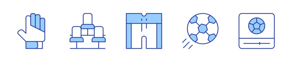 shorts, soccer, football gloves, football, seat. Football Icon vector illustration. Line Duotone style. Editable stroke