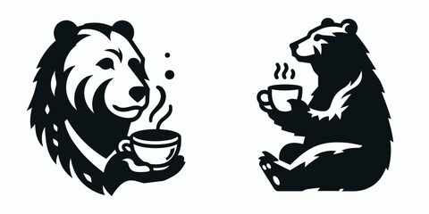 Fototapeta premium Bear drinking coffee. Coffee lover graphic design. Bruin savoring java delightful woodland creature indulging warm beverage.