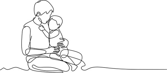 Father and child embrace continuous line art fathers day tender moment