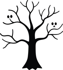 black and white cartoon tree