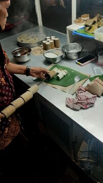 Preparing Kue Putu Indonesian Street Food Cooking Process
