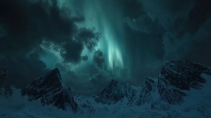 Obraz premium Bright Aurora Borealis over Snowy Mountains