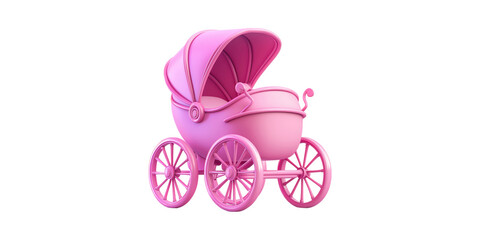 Fototapeta premium Pink Vintage Baby Carriage. Classic Pram Design For Nursery Decor And Baby Showers Isolated On Transparent Background