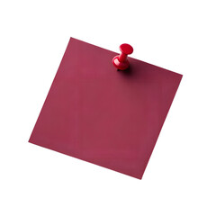 Red square sticky note, bright red push pin, minimalist office supplies, white background, crisp edges, macro photography, high contrast, simple composition, vibrant color