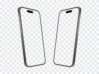 Realistic 3D Perspective Smartphone Mockup – Left and Right Angled Views on Transparent Background. Vector. 