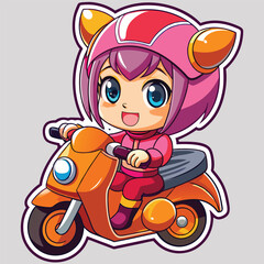 Fototapeta premium Cute anime girl riding a scooter