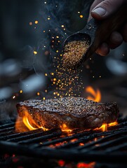 Delicious grilled meat, juicy steaks, and cheerful outdoor meals with friends captured in sunny