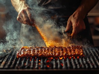 Delicious grilled meat, juicy steaks, and cheerful outdoor meals with friends captured in sunny