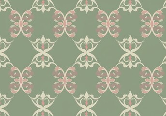 Fototapeta premium Repeating Pattern Design with Ornate Floral Elements on Green Background