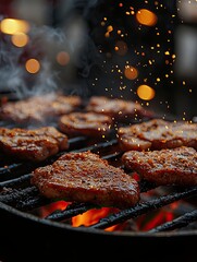 Delicious grilled meat, juicy steaks, and cheerful outdoor meals with friends captured in sunny