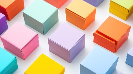 Obraz premium Colorful square boxes arranged on a white surface