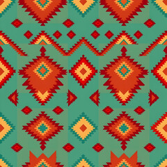 Elegant Navajo-inspired textile design with warm symmetry, seamless pattern.