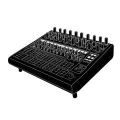 Audio mixer illustration in black and white for music production and sound engineering