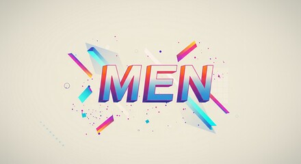 Bold "MEN" text effect with a vibrant gradient and geometric shapes on a light background. Modern, dynamic, and eye-catching typography design.