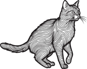 black and white cartoon illustration of cat vector. 