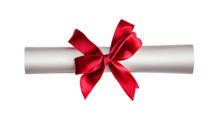 Elegant scroll tied with a vibrant red ribbon against a stark black background