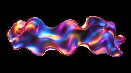 Abstract Iridescent Liquid Form: A Digital 3D Rendering of a Colorful, Flowing, and Shiny Substance Against a Black Background