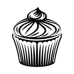 Cupcake Icon Design Elegant Black & White Stylized Pastry Silhouette on White Backdrop