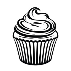 Cupcake Silhouette Isolated, Black and White, Decorative Topping, Abstract Design