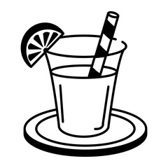 Fresh lemonade glass icon in hand drawn style 
