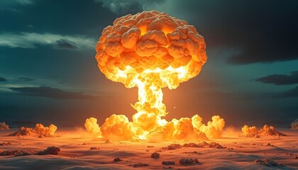 Massive Hot and Orange Mushroom Cloud from a Nuclear Explosion