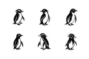 Naklejka premium Rockhopper Penguin bird, silhouette vector illustration