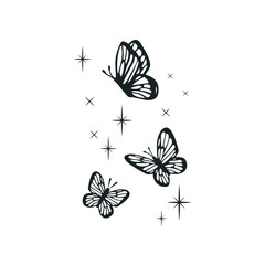 Set of butterfly vector silhouette on white background.