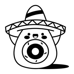 Sombrero avocado character icon in hand drawn style 