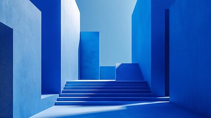 Fototapeta premium Bold blue building featuring striking stairs that showcase modern architectural elements and design