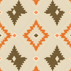 Modern Navajo-inspired chevron and diamond design, seamless pattern.