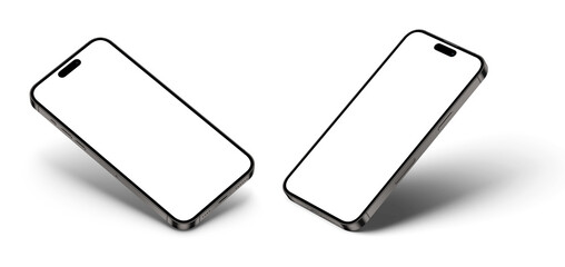 Realistic 3D Smartphone Mockup different Views, Front view, White Screen on isolated white background