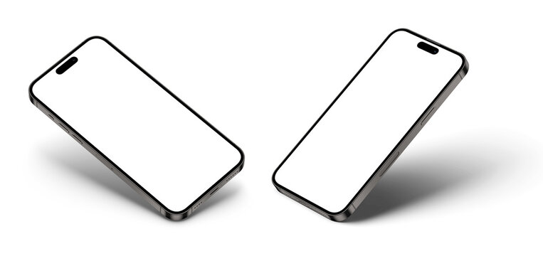 Realistic 3D Smartphone Mockup different Views, Front view, White Screen on isolated white background