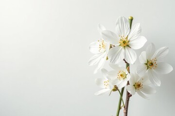 Obraz premium Delicate white blossoms against a pure white backdrop, white flowers, wallpaper, flora