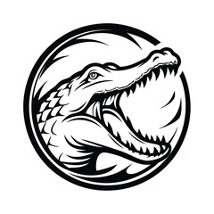 Alligator with Open Mouth in Circle, Black and White for Wildlife