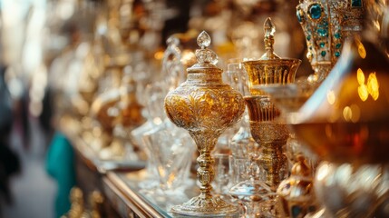 Showroom with antique crystal glassware