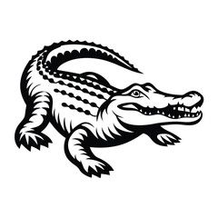 Alligator in Striking Black and White, Bold Outline, Decorative Scales, Eye Catching