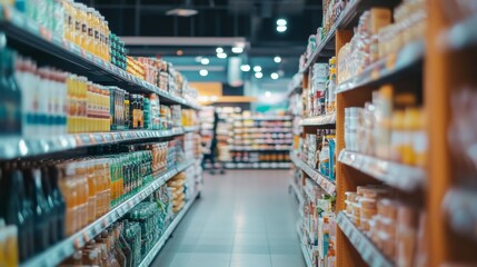 Fototapeta premium Supermarket aisle with colorful product shelves