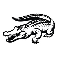 Alligator Black and White Croc with Open Mouth Detailed Isolated