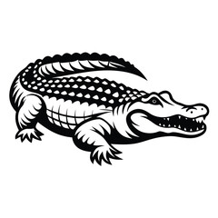 Stylized Alligator Illustration, Reptile with Sharp Teeth, Monochrome Wild Animal