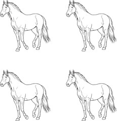 Premium vector. Silhouette line art set of horses vector illustration isolate on white background. 
