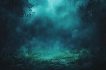 Fototapeta premium Misty rainforest at night