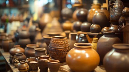 Fototapeta premium Clay pottery market with traditional jars