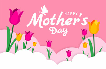 Happy Mother's Day tulip flower Background banner or poster design. A day for love, appreciation, and family. Enjoy  flowers,  Honor, gratitude and quality time with mother. 11 may mother day banner.