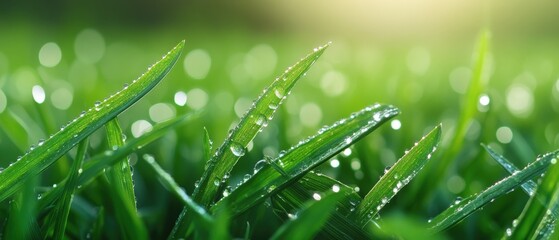 Grass blades with water droplets