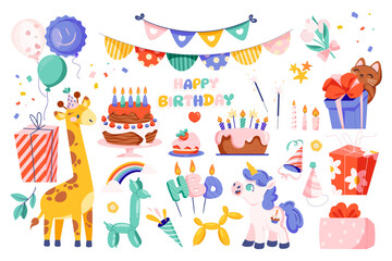 Birthday Hand Drawn Flat Original Set