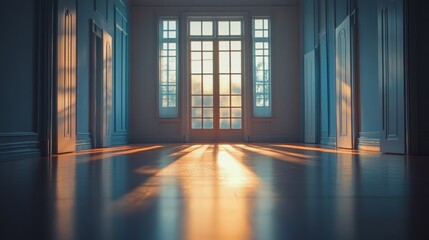 Elegant hallway with floor reflection