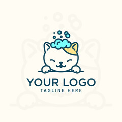 Dog and cat pet bathing logo or symbol