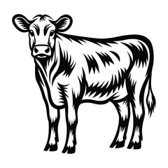 Black and White Dairy Cow Minimalist Style Livestock Icon, Isolated